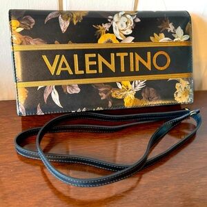 Valentino Black and Gold Floral Purse
